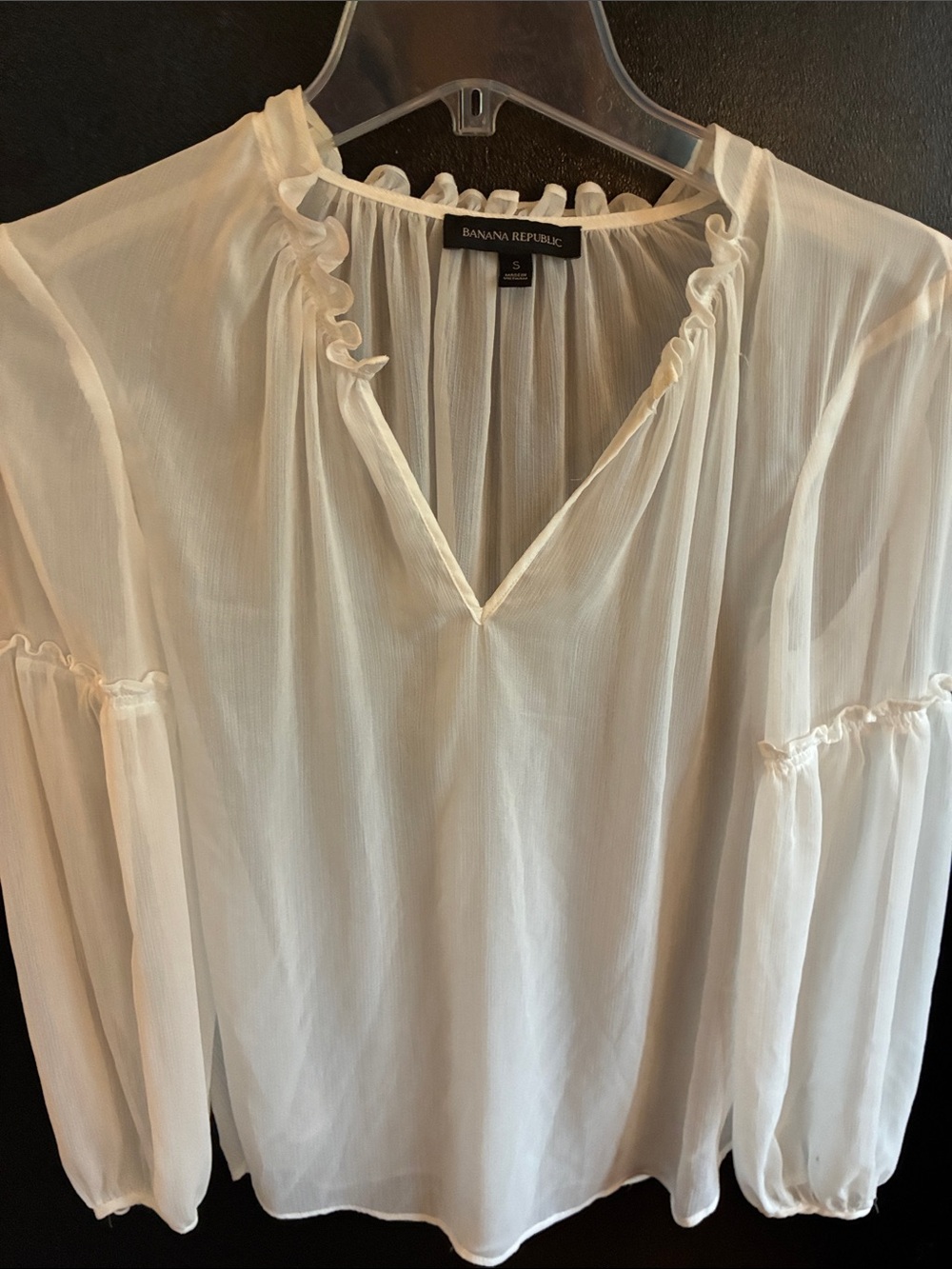 Banana Republic Cream Ruffle V-Neck Sheer Blouse